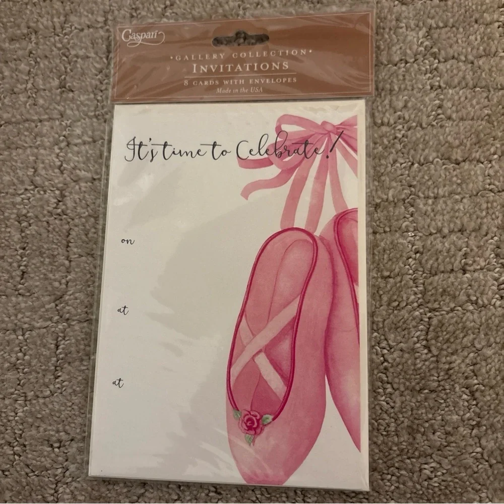 Caspari Gallery Collection Invitations 8 Cards W Envelopes Ballet Shoes